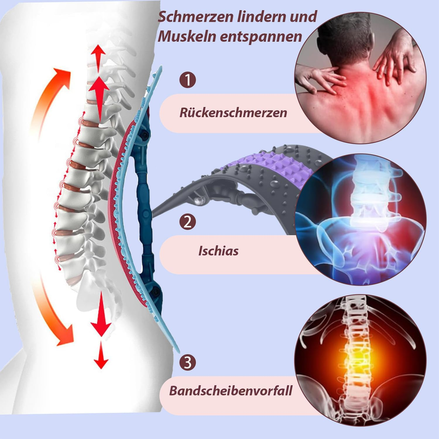 Rückenmassagegerät zur Linderung von Rückenschmerzen, Ischias & Bandscheibenvorfällen.