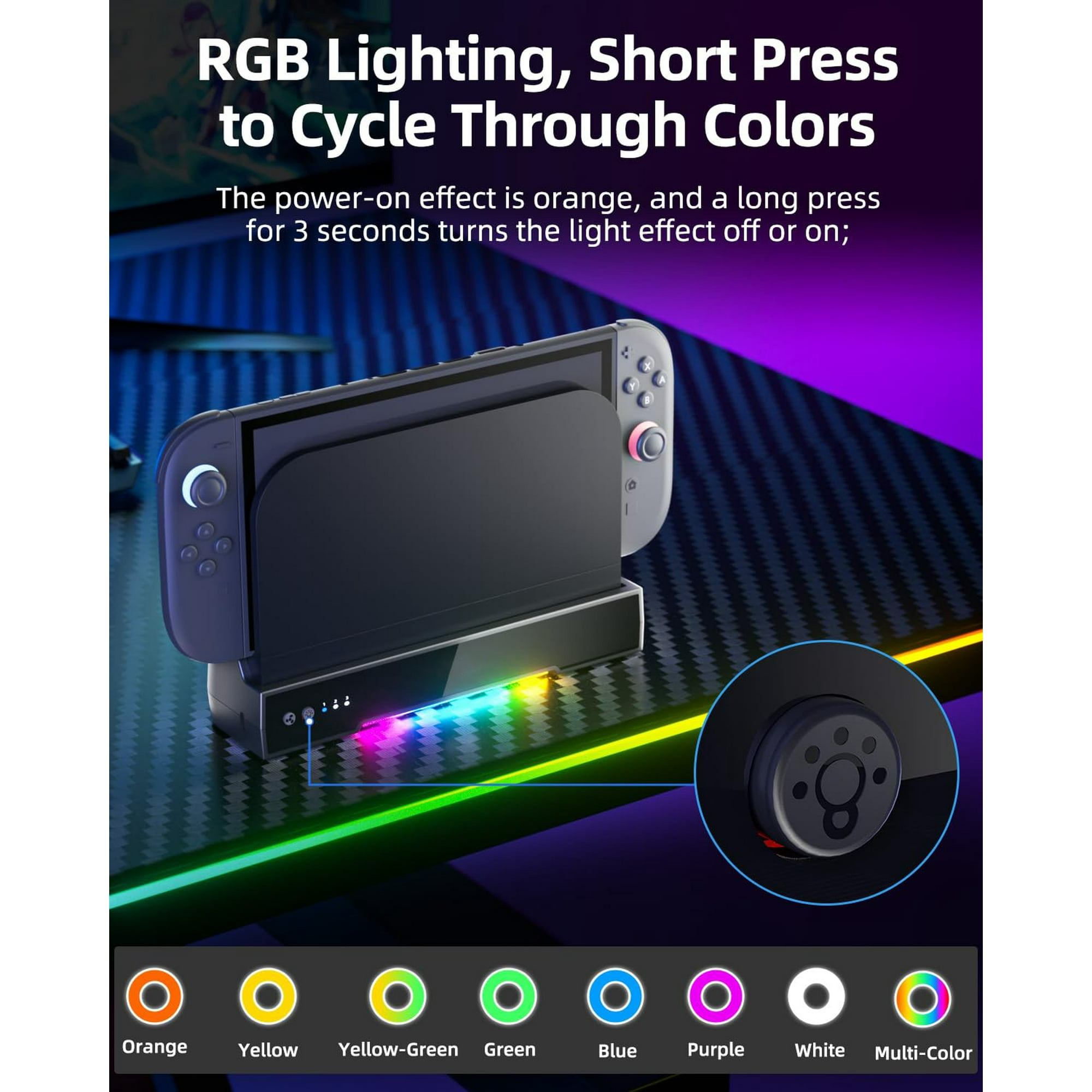 Gaming-Konsole mit RGB-Beleuchtung und Farboptionen.