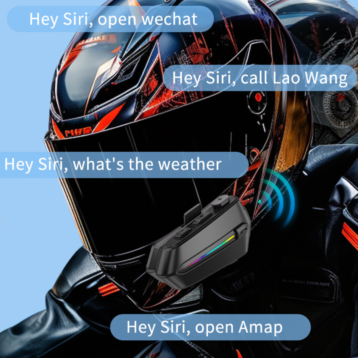 Helm mit Sprachsteuerung: Siri, öffne WeChat/Amap, rufe Lao Wang an, Wetter.