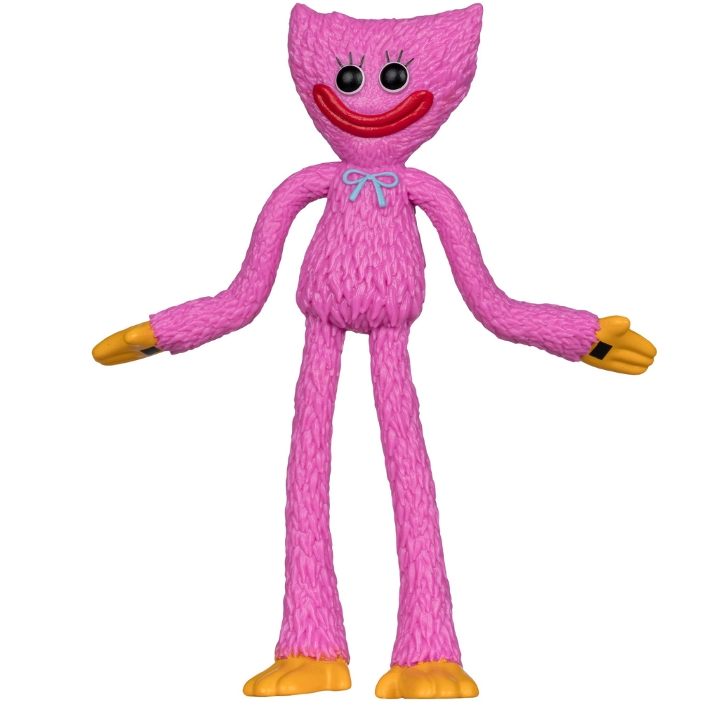 Eine pinke Plüschfigur mit gelben Händen und Füßen.