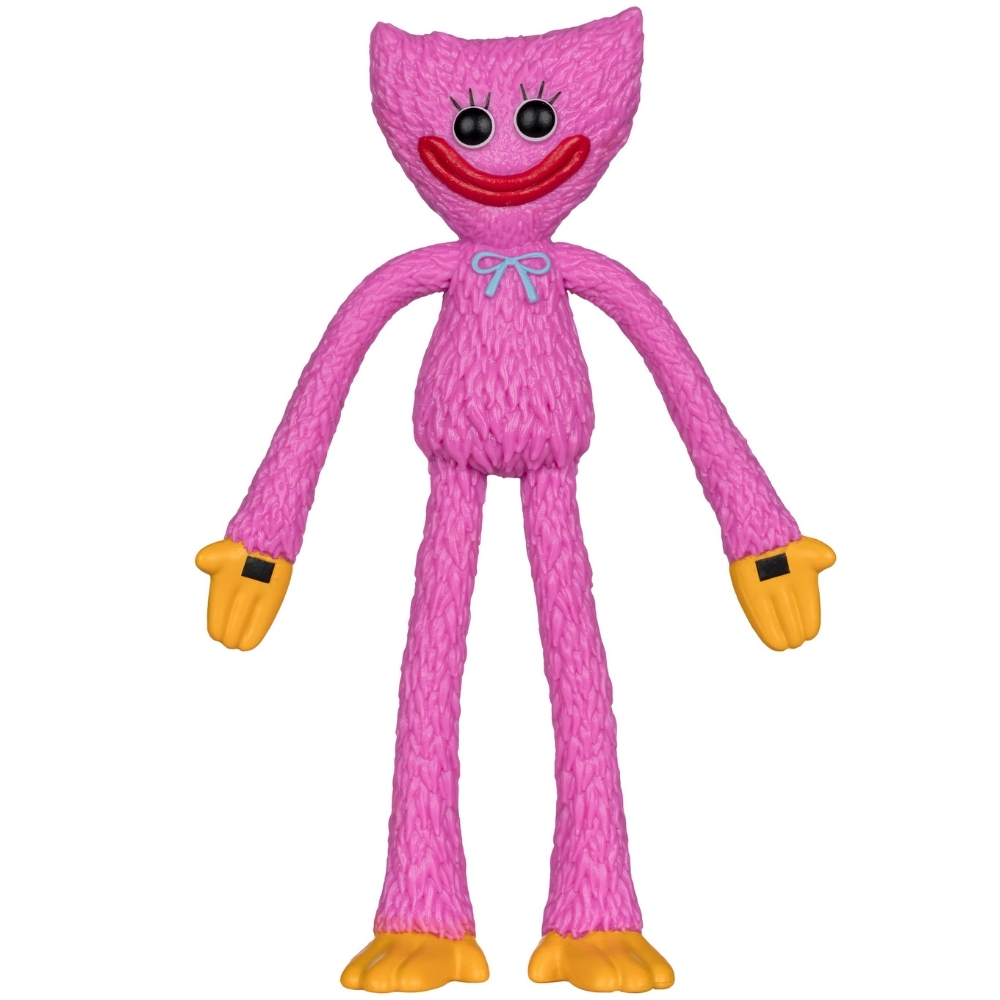 Eine flauschige, pinke Figur mit orangefarbenen Händen und Füßen, weißem Hintergrund.