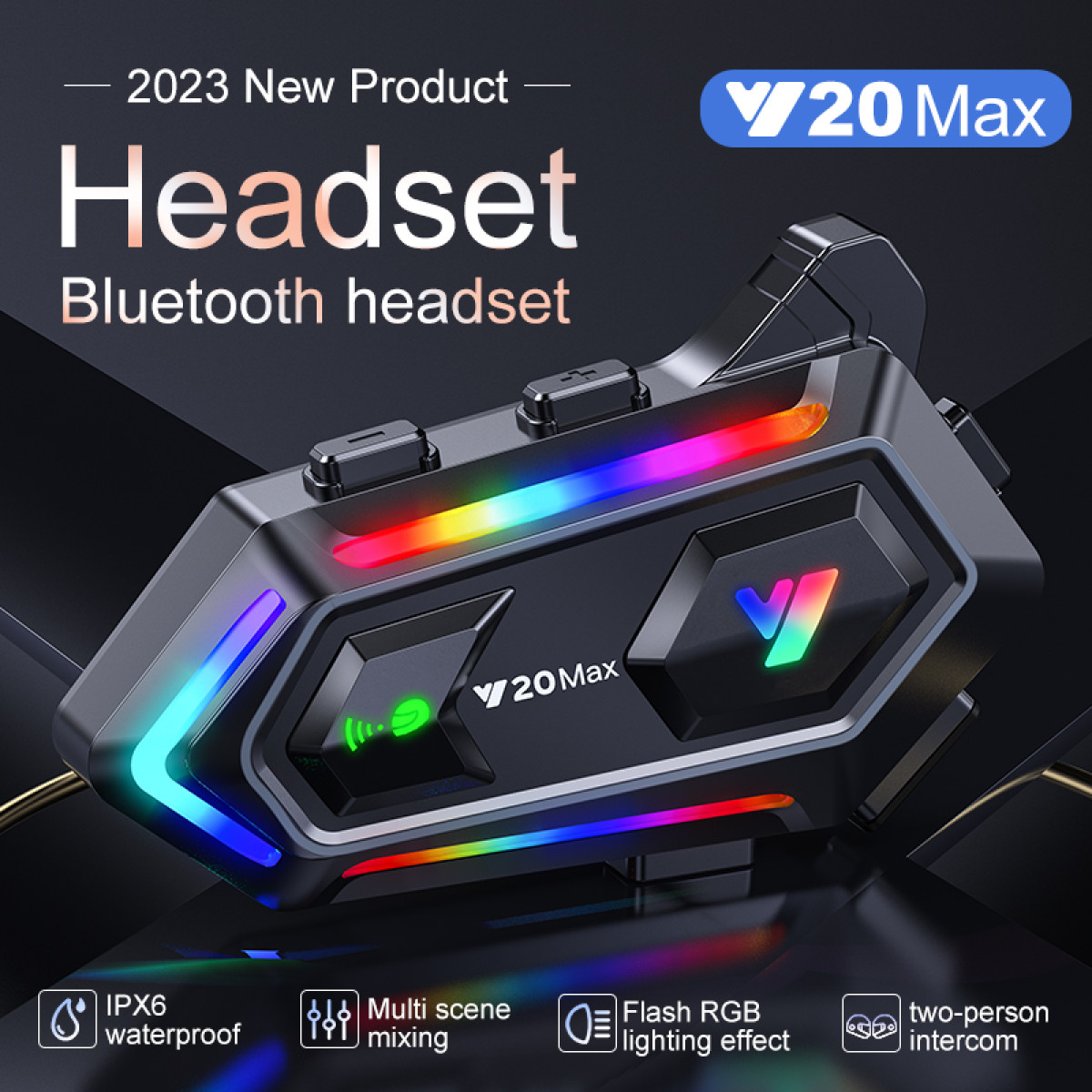 Schwarzes Headset mit bunten RGB-Lichtern, 2023 Neuheit, IPX6 wasserdicht.