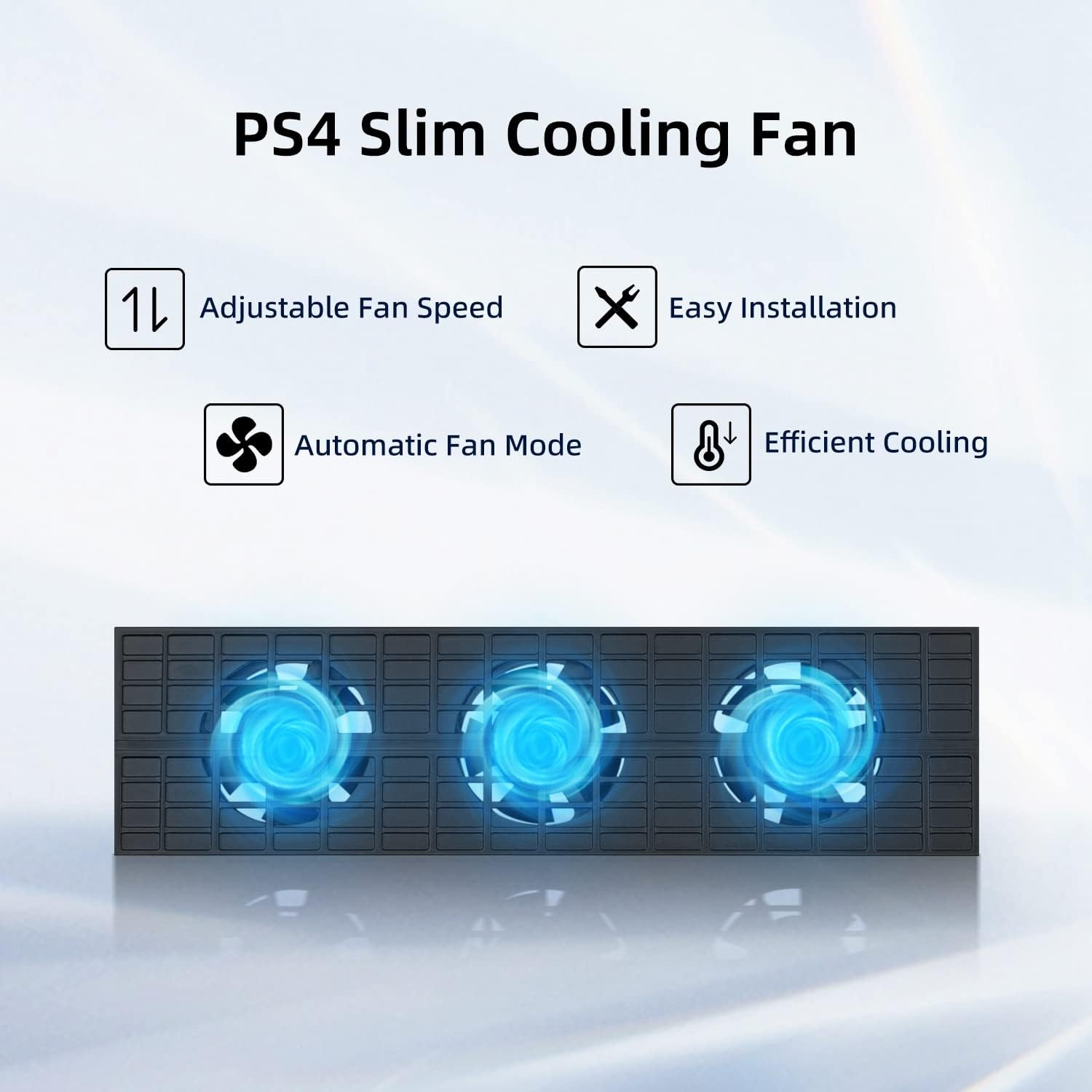 PS4 Slim Lüfter mit 3 blauen Lüftern, einstellbare Geschwindigkeit.