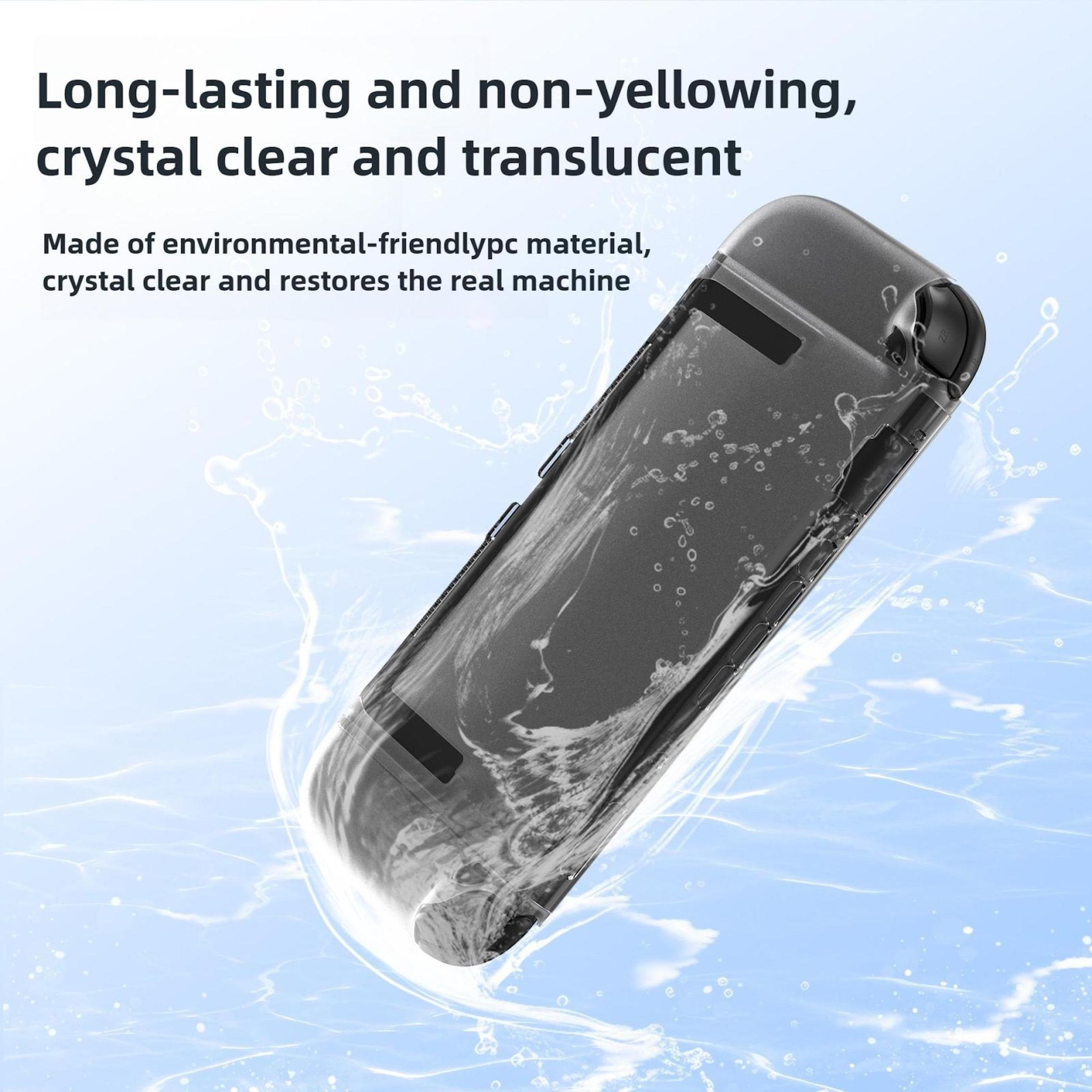 Una funda protectora transparente para un dispositivo, rodeada de agua y burbujas.