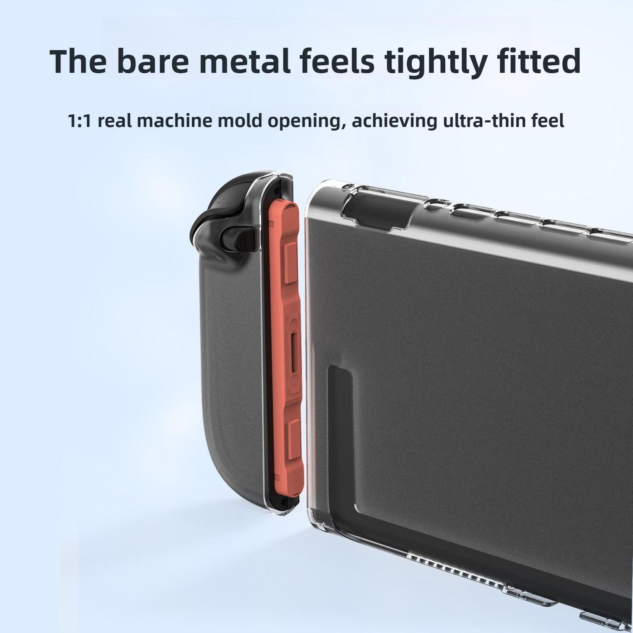 Una funda negra con inserción naranja se acopla a una funda transparente.