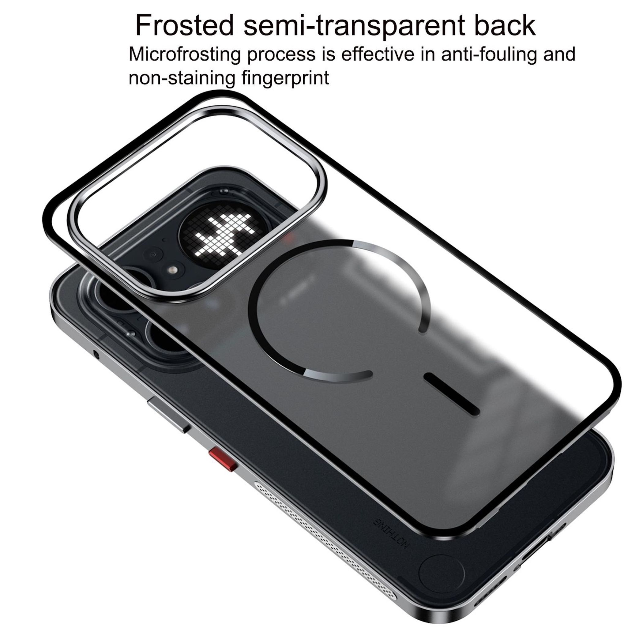 Eine halbtransparente Rückseite mit einem kreisförmigen Muster und einem X-Symbol.