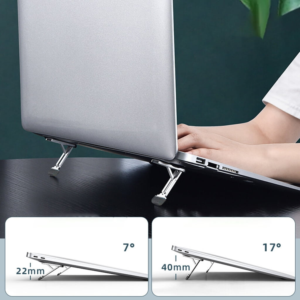 Ein Laptop steht auf einem Ständer mit zwei Winkeleinstellungen.