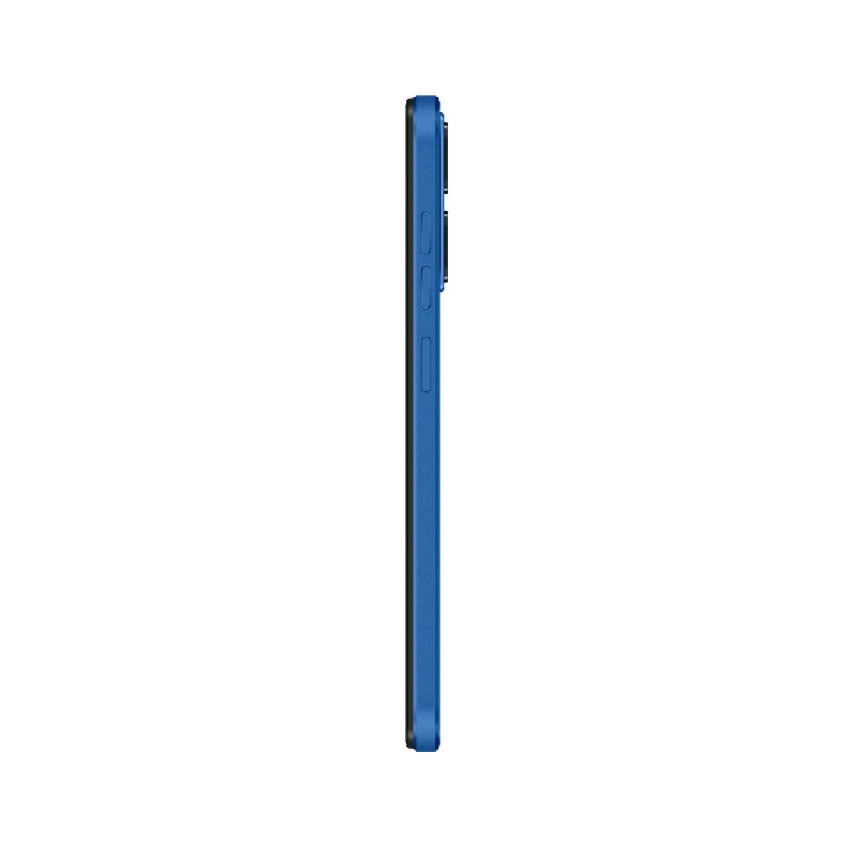 Uno smartphone blu con fotocamere sul lato destro, visto di lato.