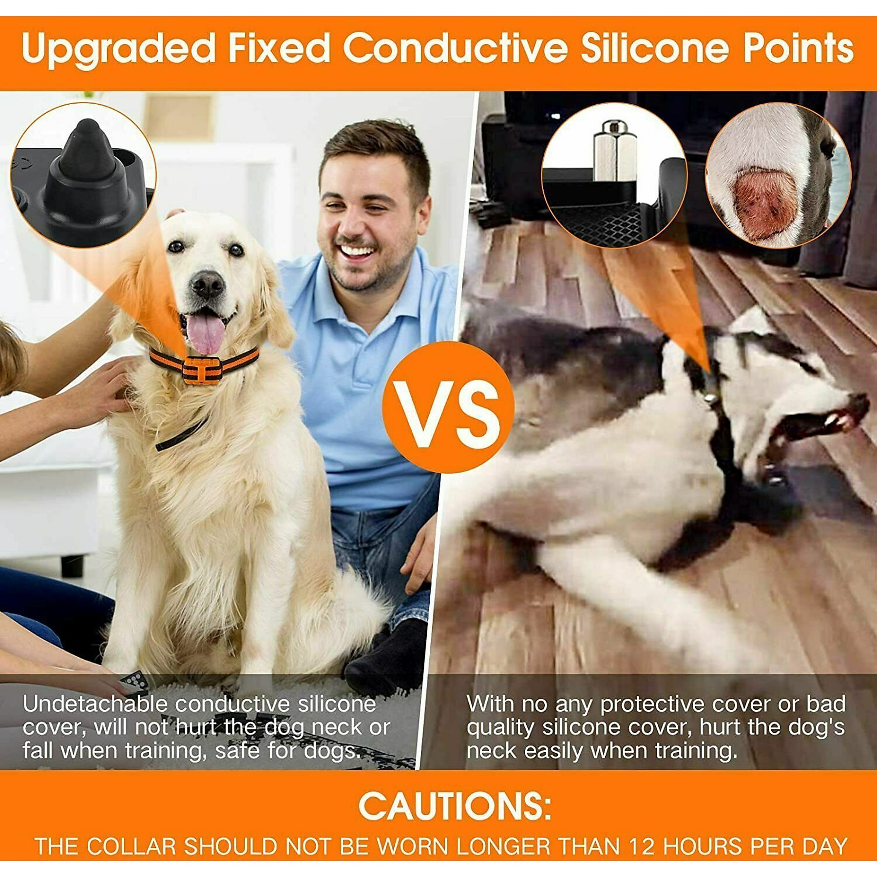 Goldener Retriever mit Kragen vs. Huskys Hals mit Hautirritation.