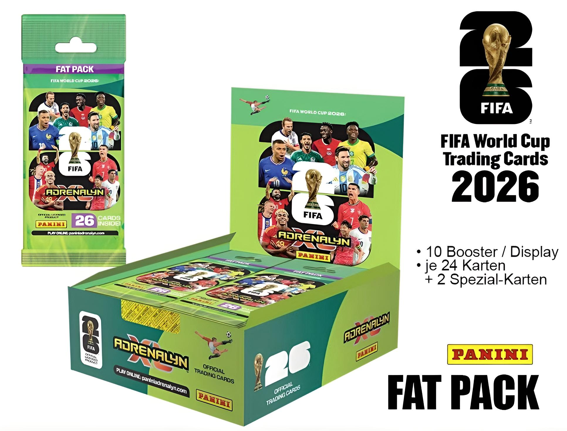 FIFA World Cup 2026 Trading Card Display mit Fat Packs und Booster.