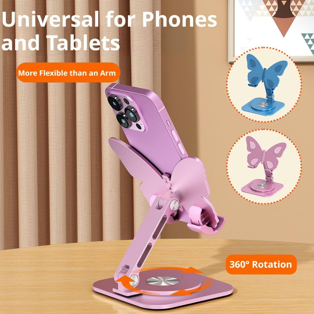 Lila Handyhalterung in Schmetterlingsform mit einer lila Handy-Halterung.
