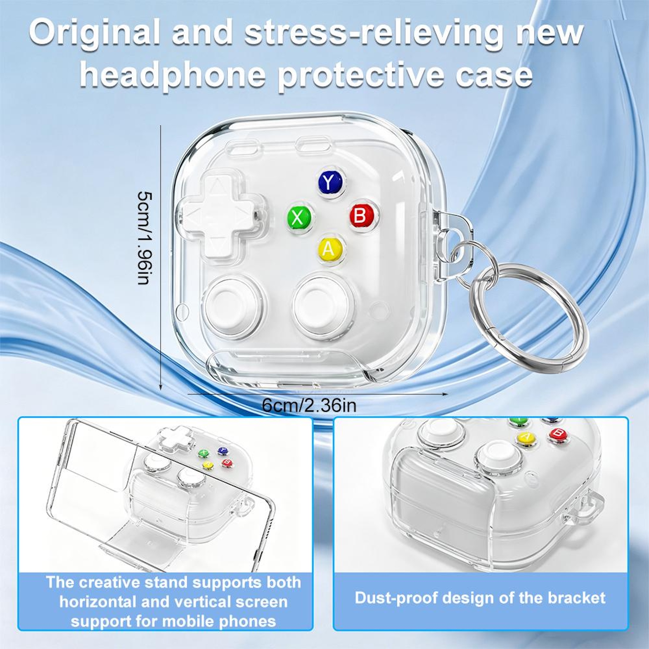 Transparenter Kopfhörerschutz im Controller-Design mit Maßen 5x6cm.
