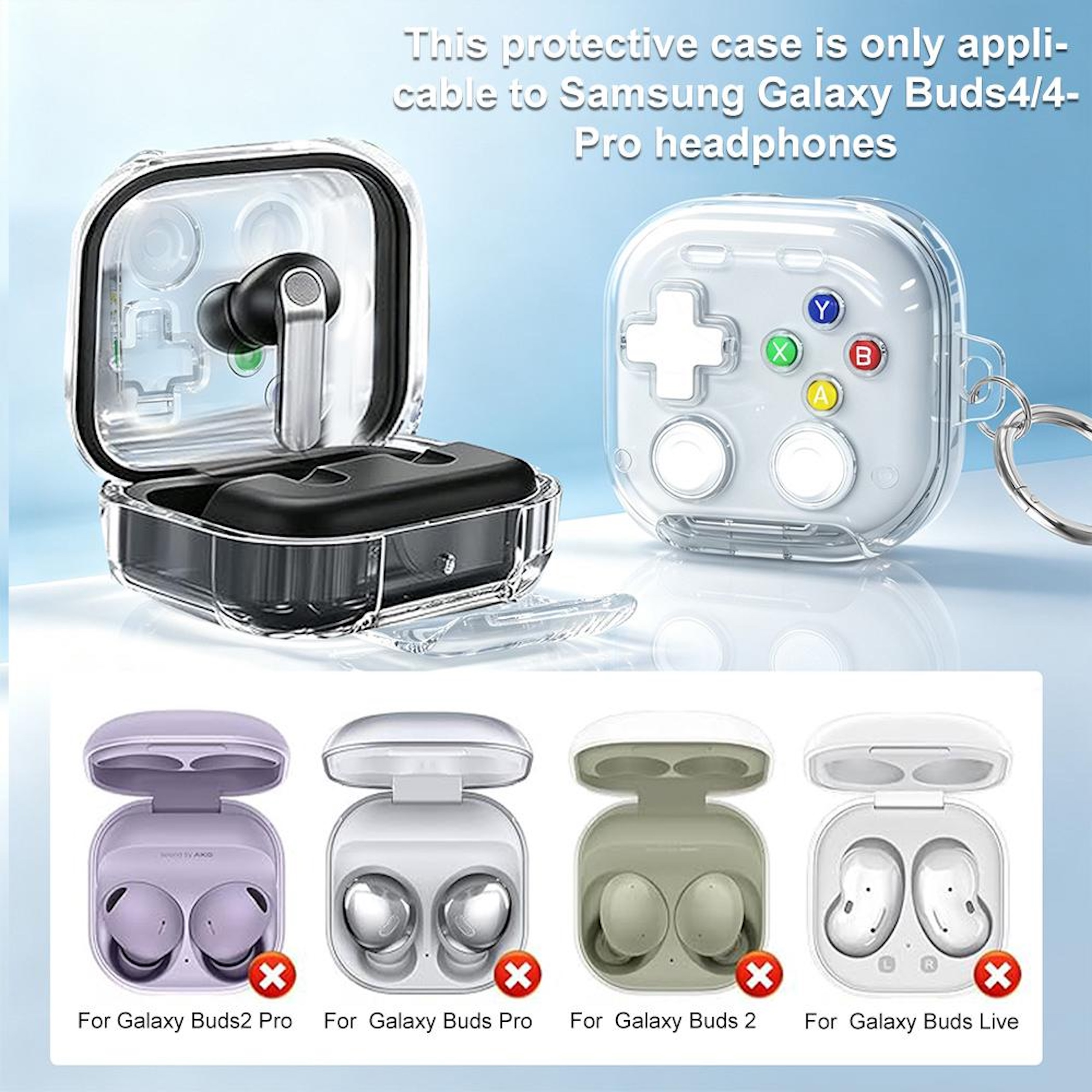 Schutzhüllen für Galaxy Buds: eine mit Kopfhörern, eine mit Gamepad-Design.