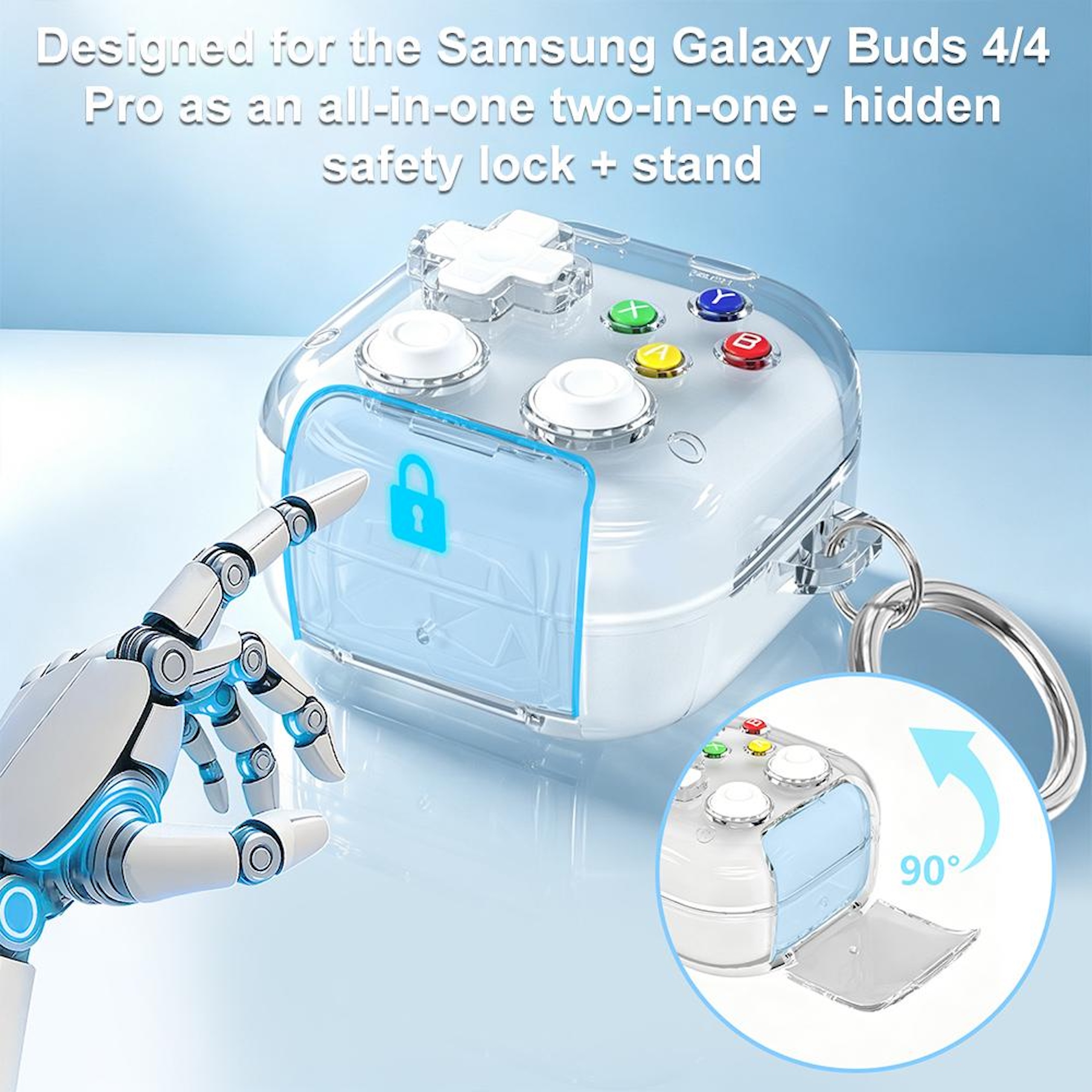 Transparenter Controller-Schutzhülle für Samsung Buds mit Verriegelung und Ständer.