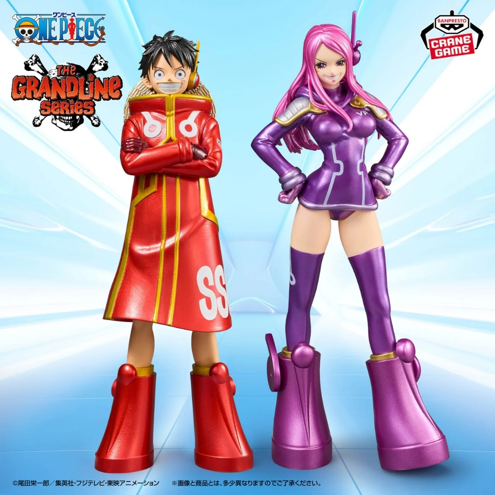Due figure anime: un uomo in rosso, una donna in viola, sfondo blu.