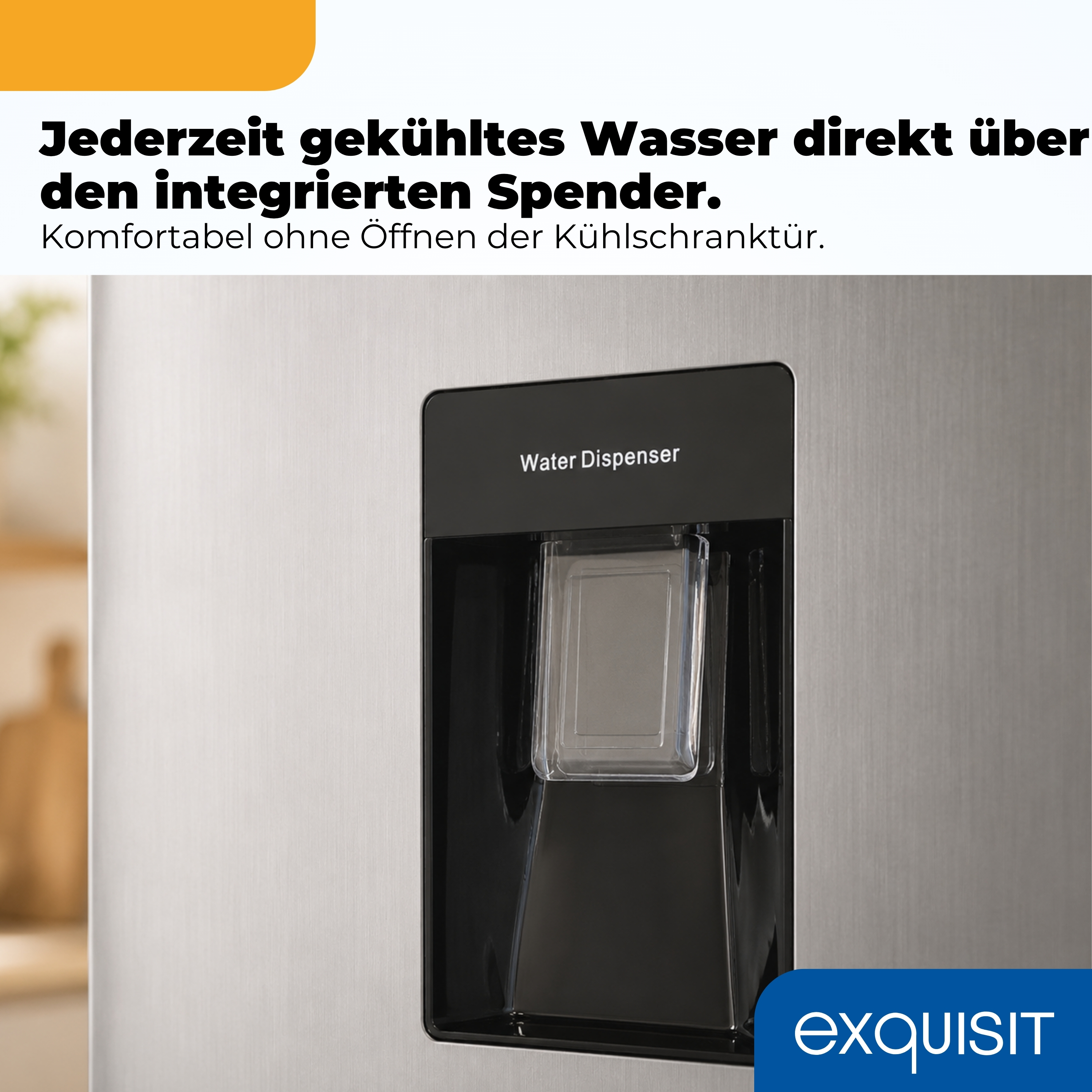Integrierter Wasserspender an einem Kühlschrank.