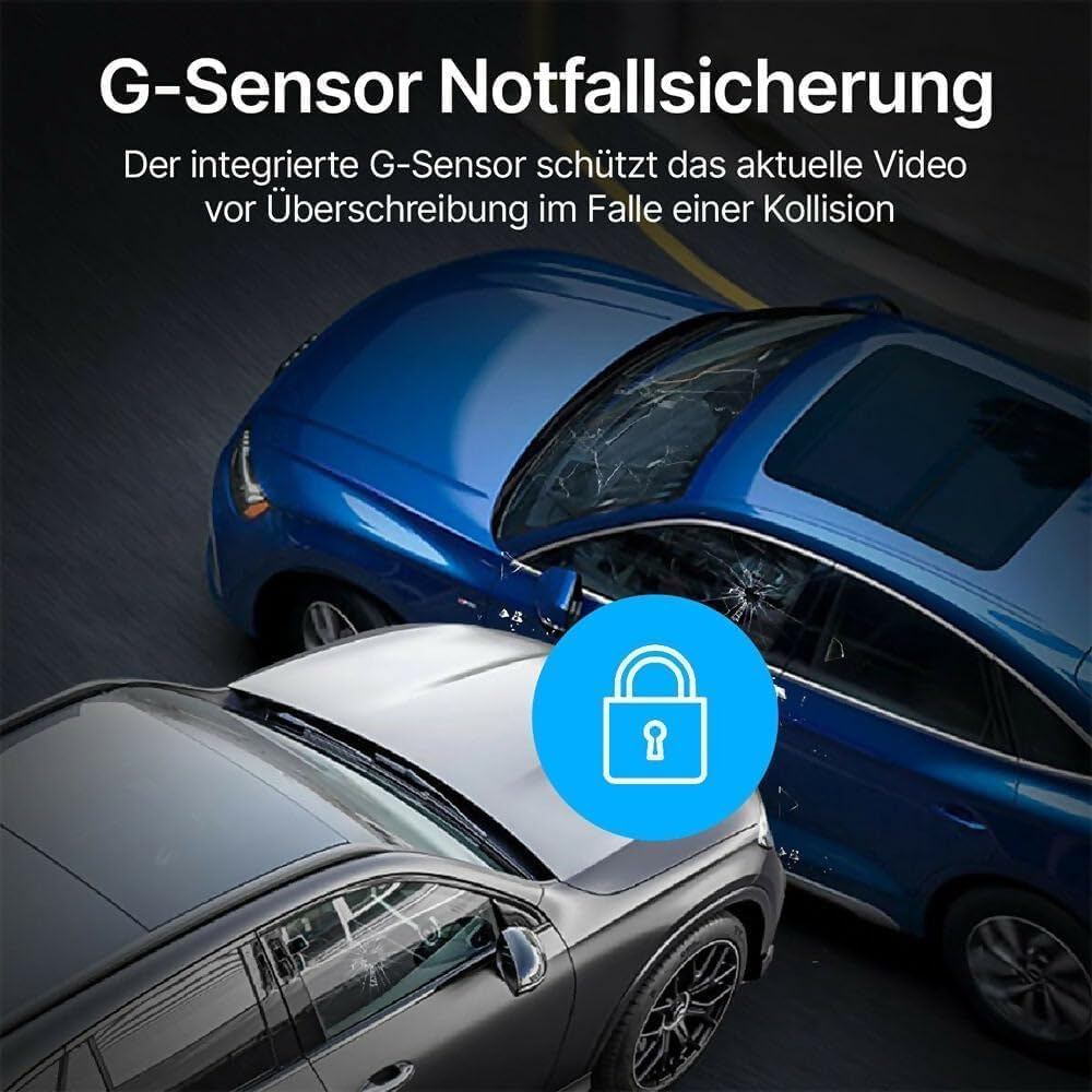 Zwei Autos, eines blau und eines silbern, sind kollidiert. Ein Schlosssymbol ist zu sehen.
