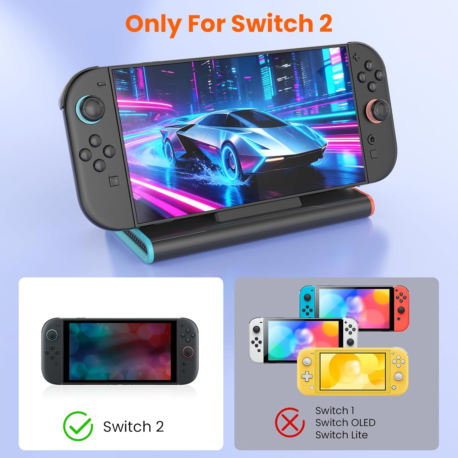 Nintendo Switch 2 mit Autorennspiel, daneben Switch 2 und andere Modelle.