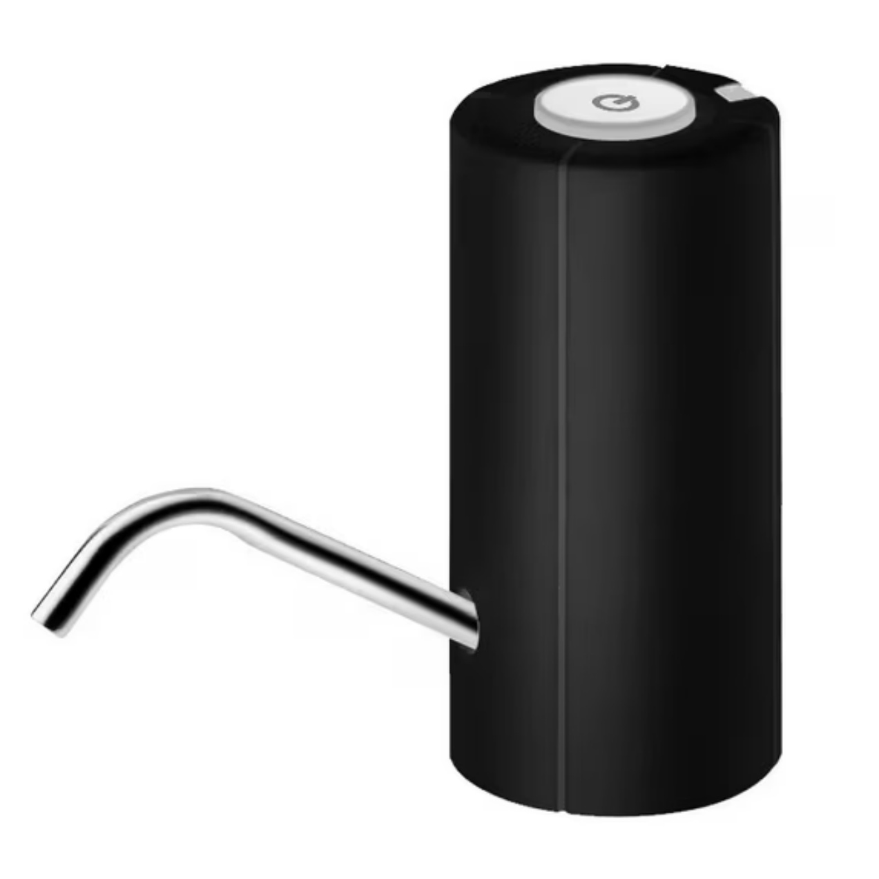 Schwarzer Wasserpumpen-Dispenser mit silberner Tülle und weißem Knopf.