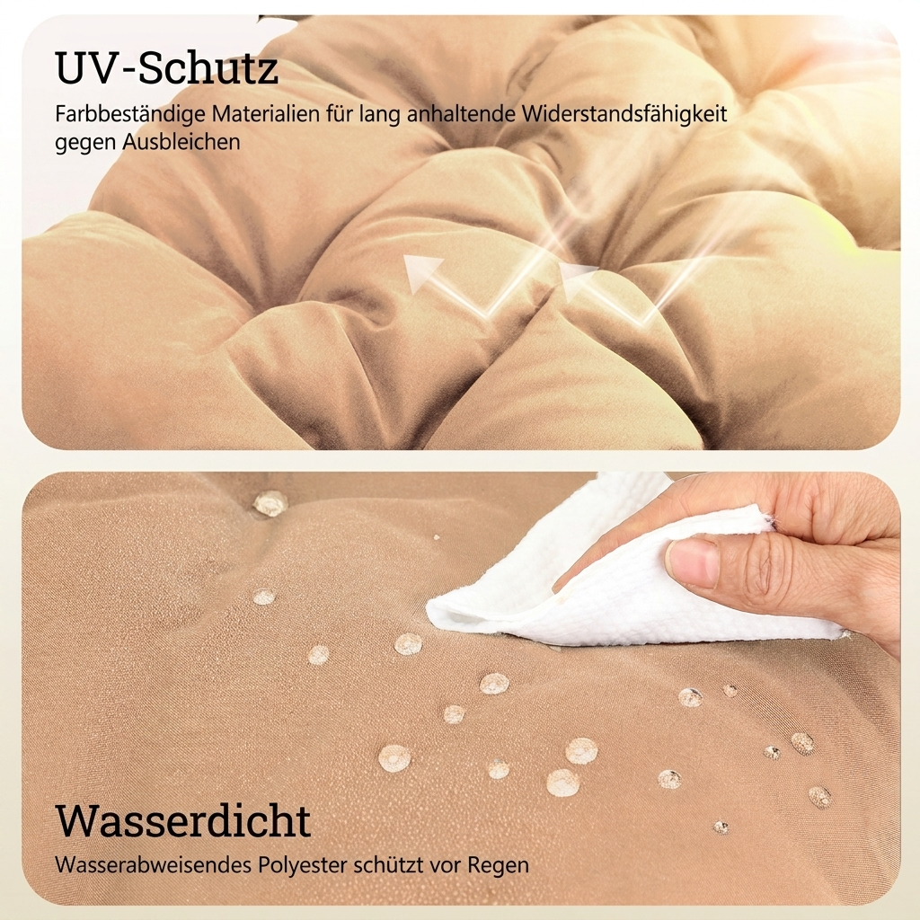 Braunes Polster mit UV-Schutz und wasserabweisender Funktion.