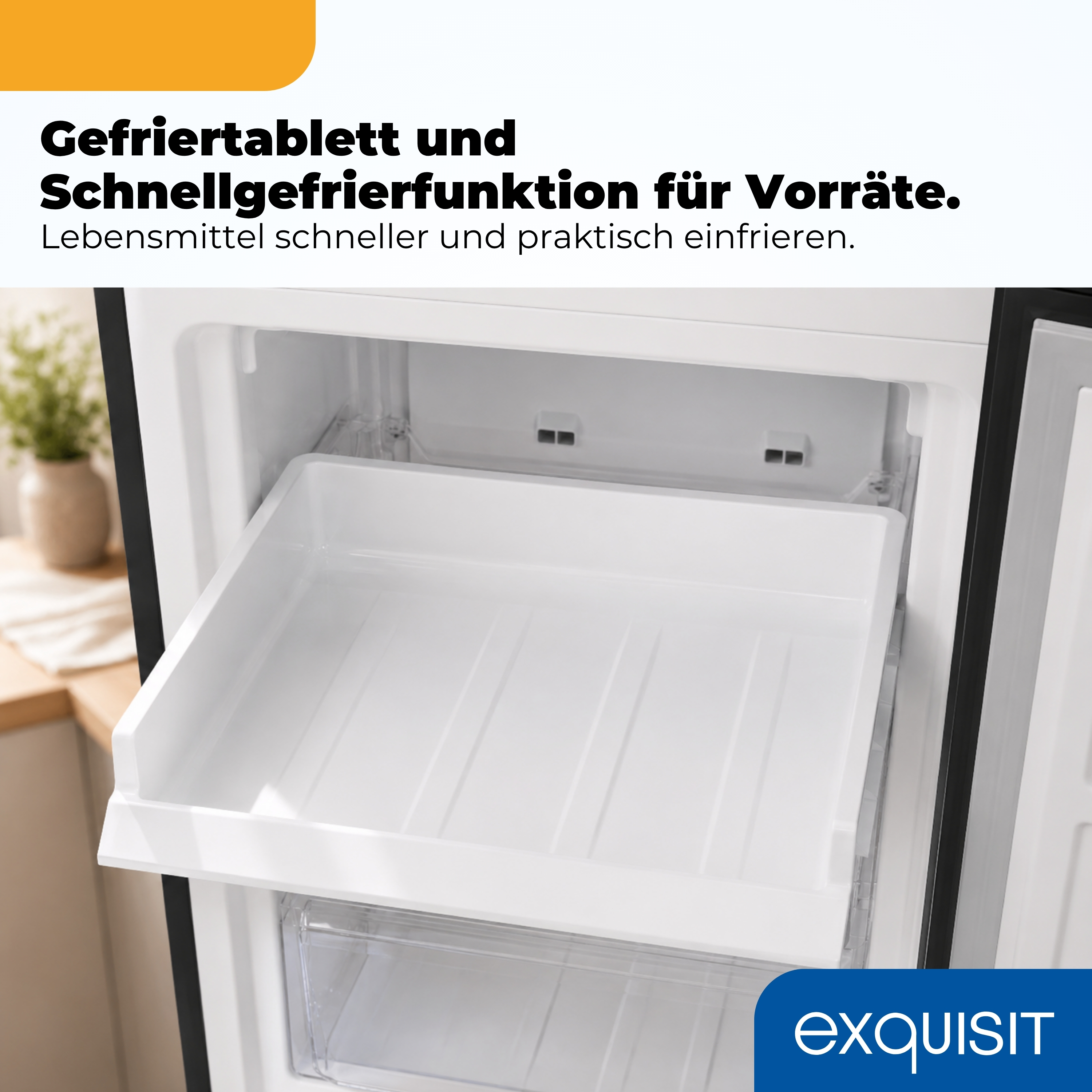 Einbaugefrierschrank mit ausziehbarer Schublade und Gefrierfunktion.