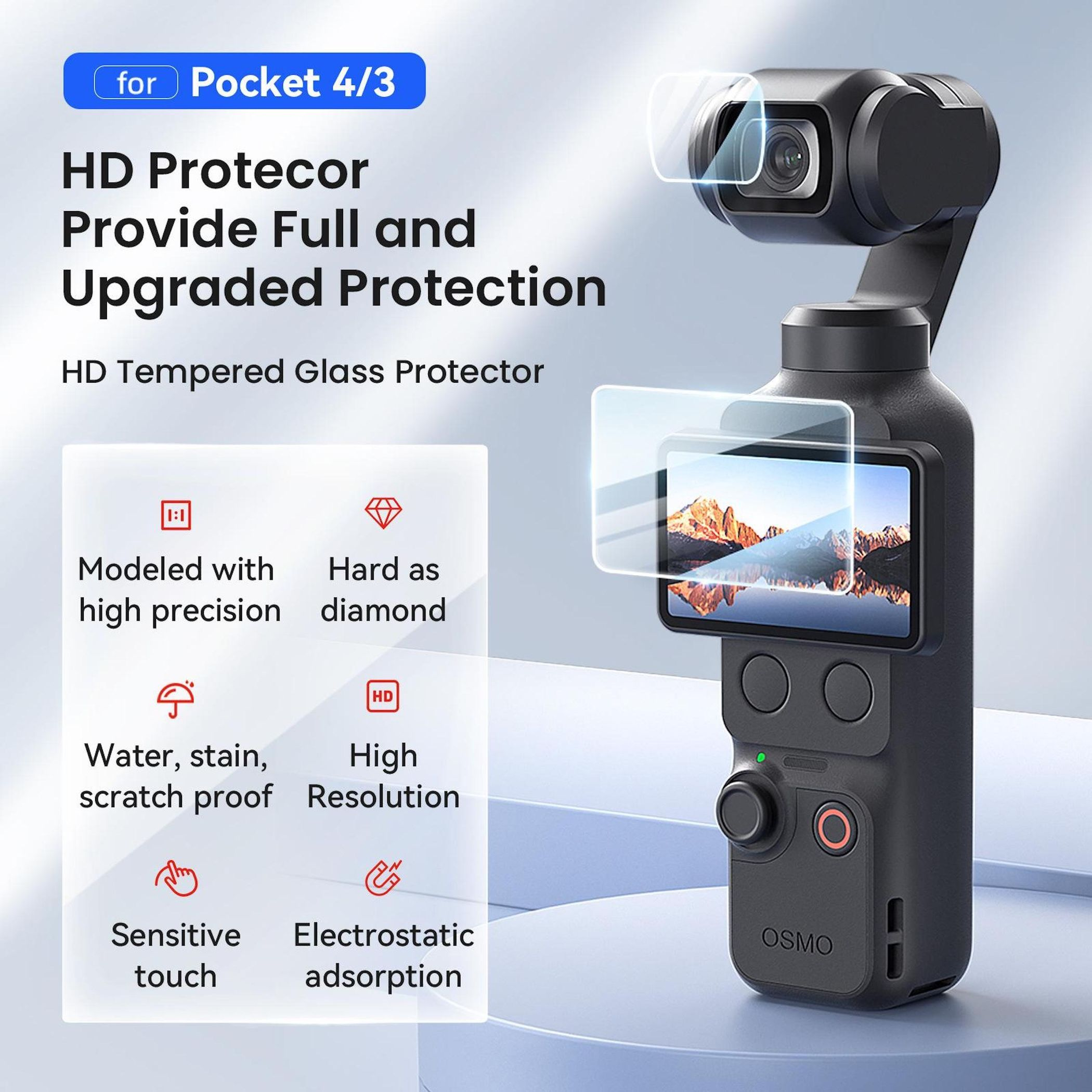 Gimbal nero con protezione schermo per Osmo Pocket 4/3.