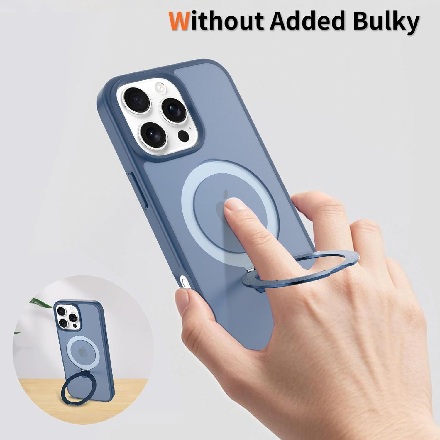 Blauer Handy-Hülle mit Ringhalter und MagSafe-Kreis.