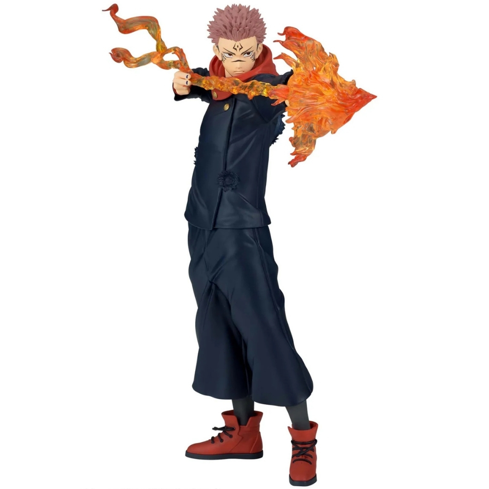 Figura anime con capelli rossi e vestiti, che spara fiamme dalle mani.