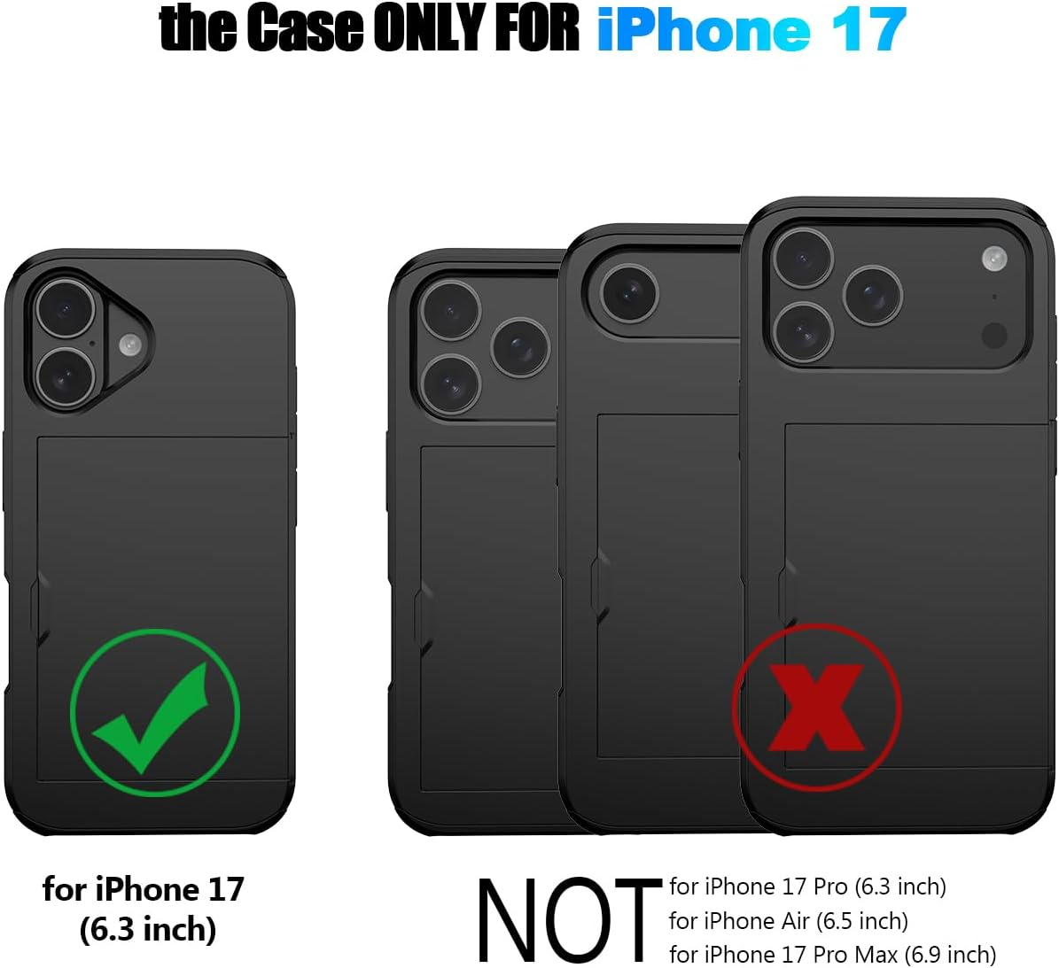 Schwarze Handyhüllen für iPhone 17 (links) und nicht für andere Modelle (rechts).