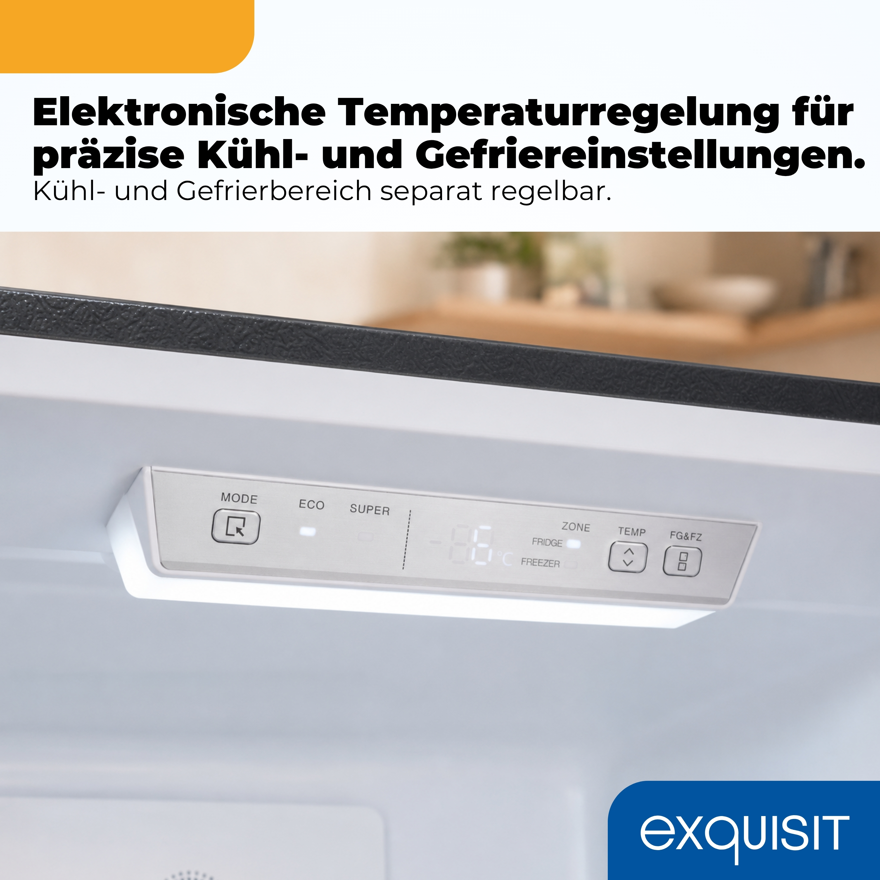 Elektronische Steuerung mit digitaler Anzeige für Kühl- und Gefrierbereich.