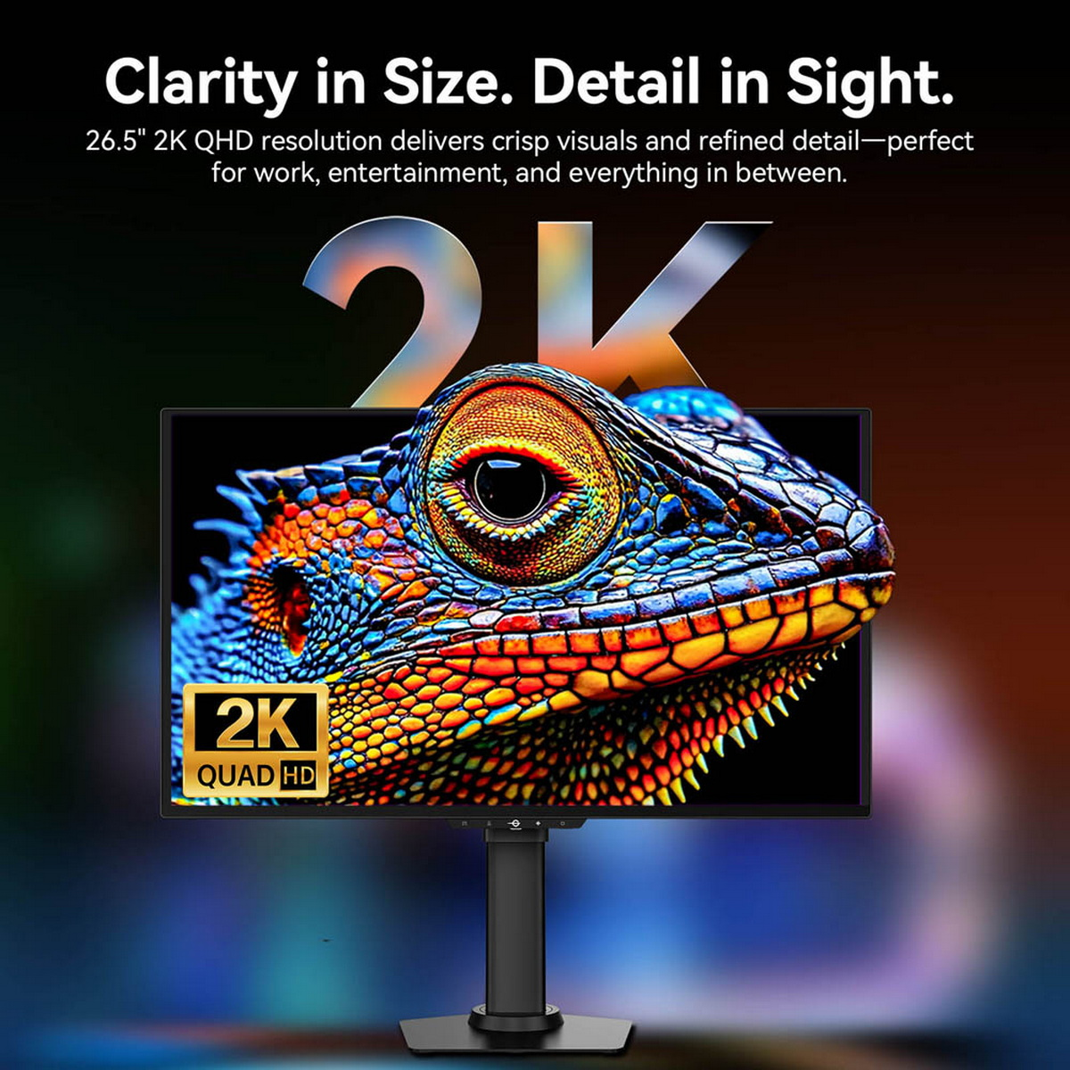 Un monitor muestra un primer plano detallado y colorido de una lagartija.