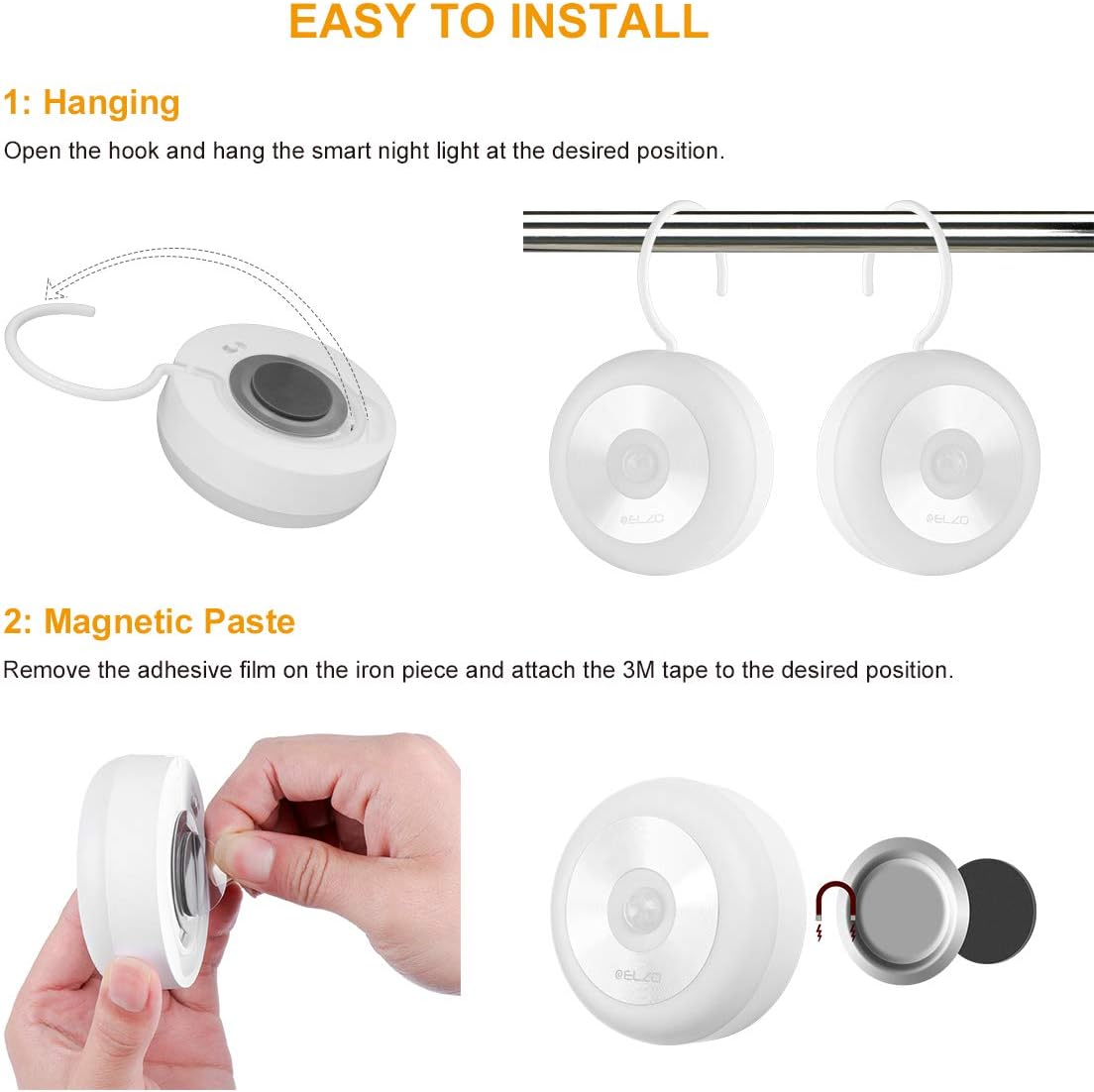 Anleitung zur einfachen Installation eines smarten Nachtlichts: Aufhängen und magnetisches Anbringen.