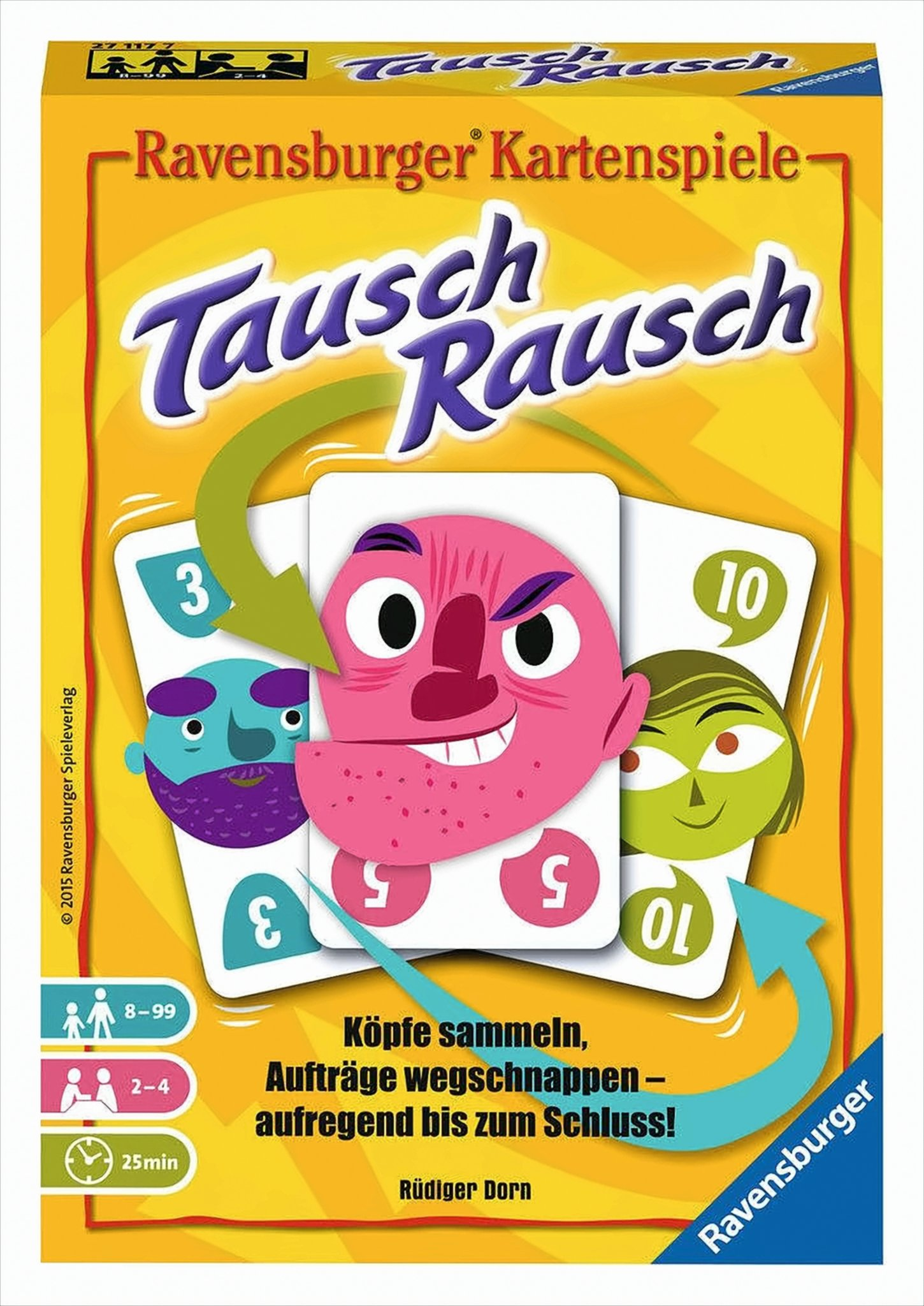 Ravensburger Kartenspiel Tausch Rausch mit bunten Karten und Figuren.