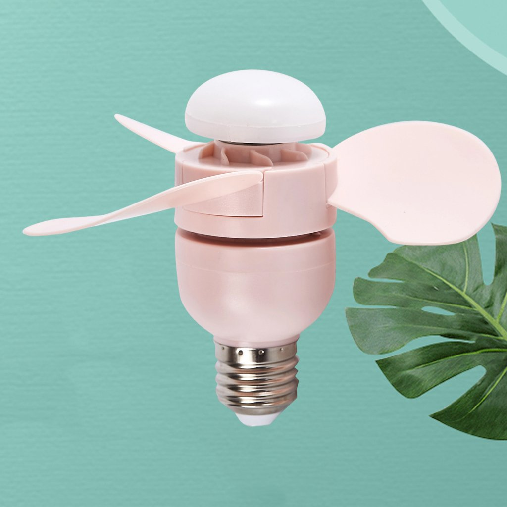 Ein rosa Ventilatoraufsatz in Glühbirnenform mit weißen und rosa Rotorblättern.