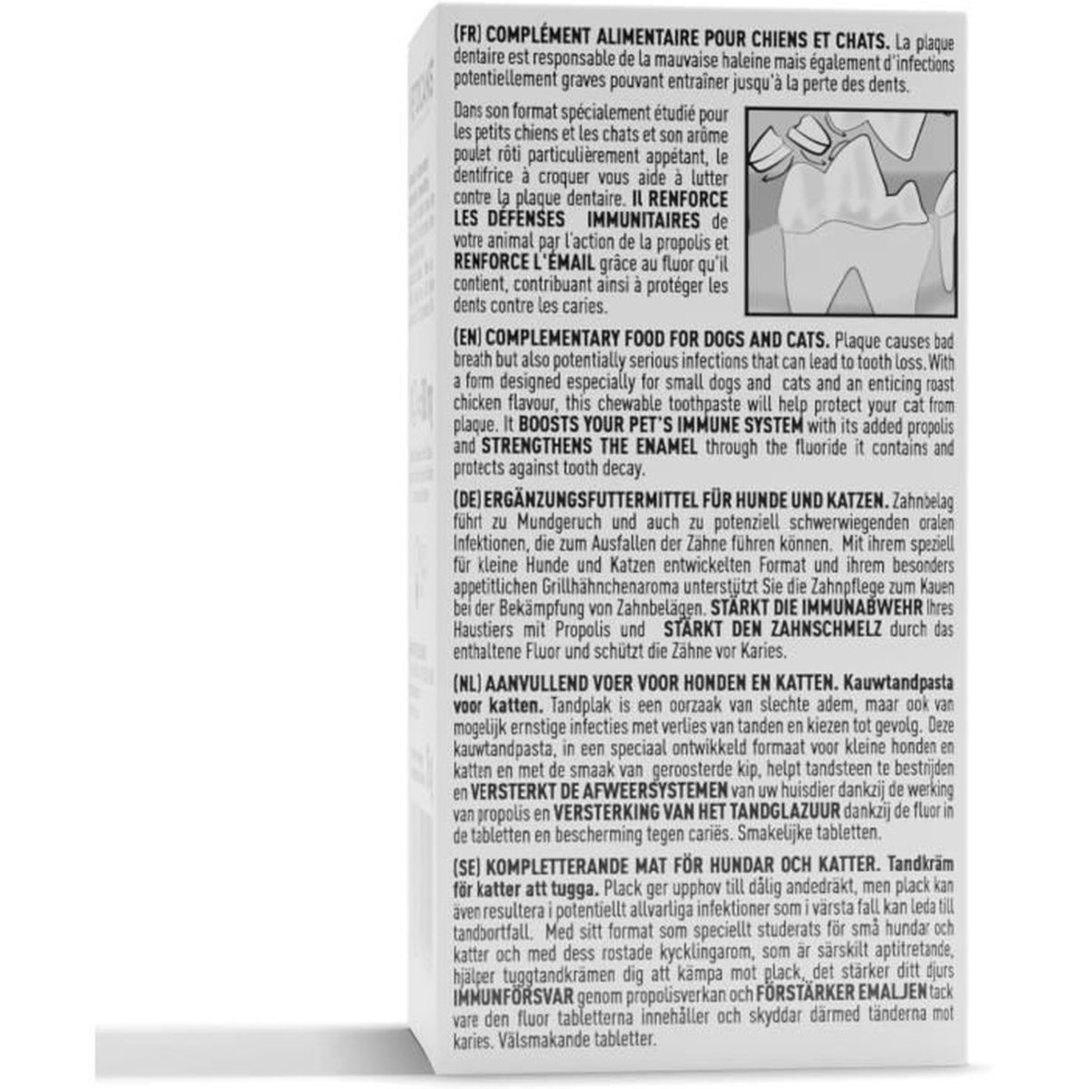 Masticabile dentale per cani/gatti. Rafforza difese immunitarie e smalto.