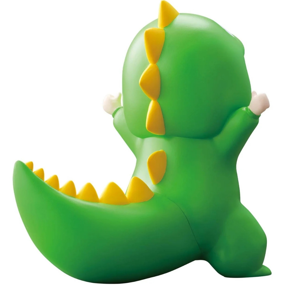 Figura di dinosauro verde con spuntoni gialli in piedi.
