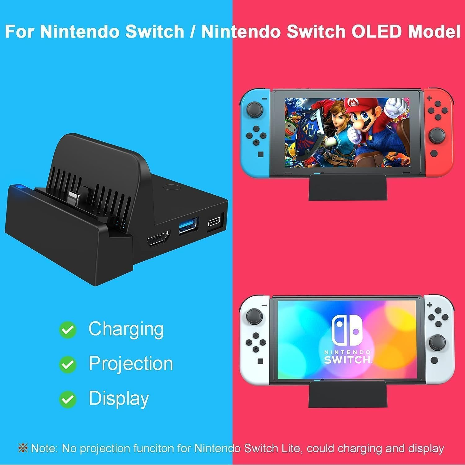 Nintendo Switch Dock mit Lade-, Projektions- & Displayfunktionen.
