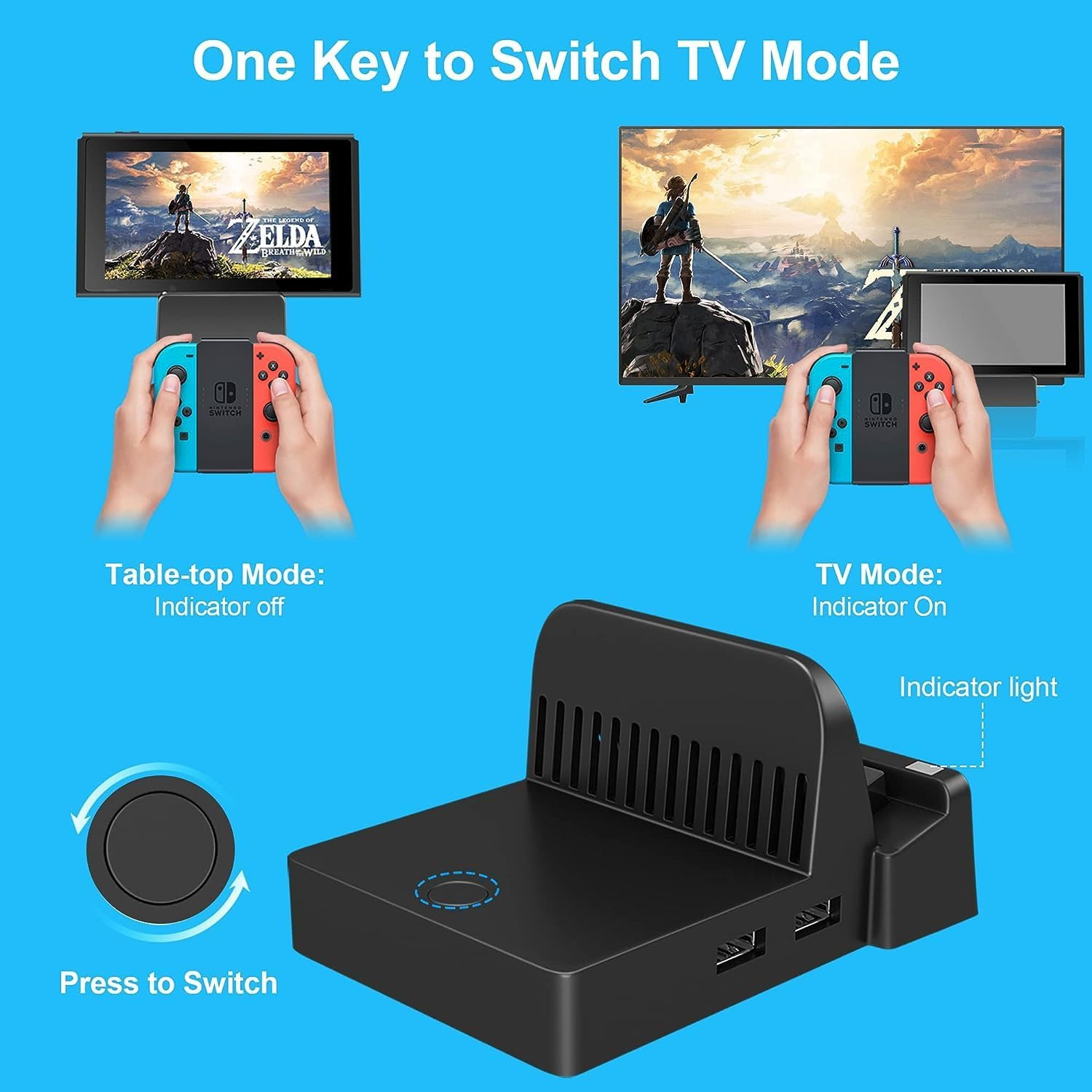 Nintendo Switch im Tisch- und TV-Modus mit Zubehör.