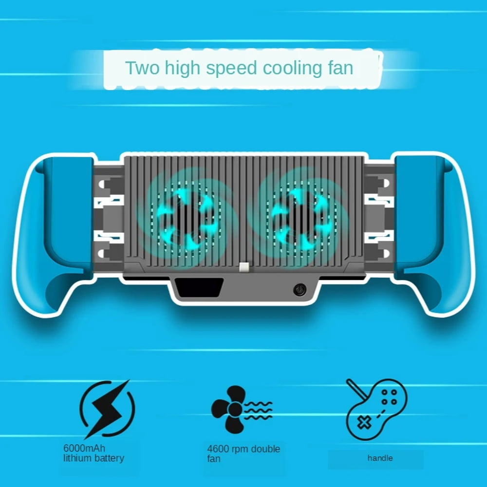 Blauer Gaming-Griff mit zwei Lüftern, 6000mAh Akku, 4600 U/min.