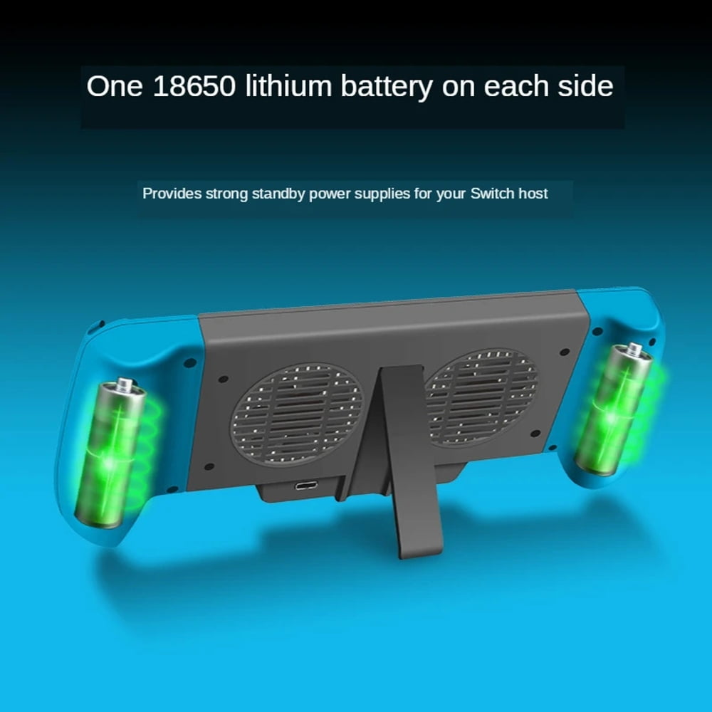 Ein 18650 Lithium-Akku auf jeder Seite, mit Lüftern und Ständer.
