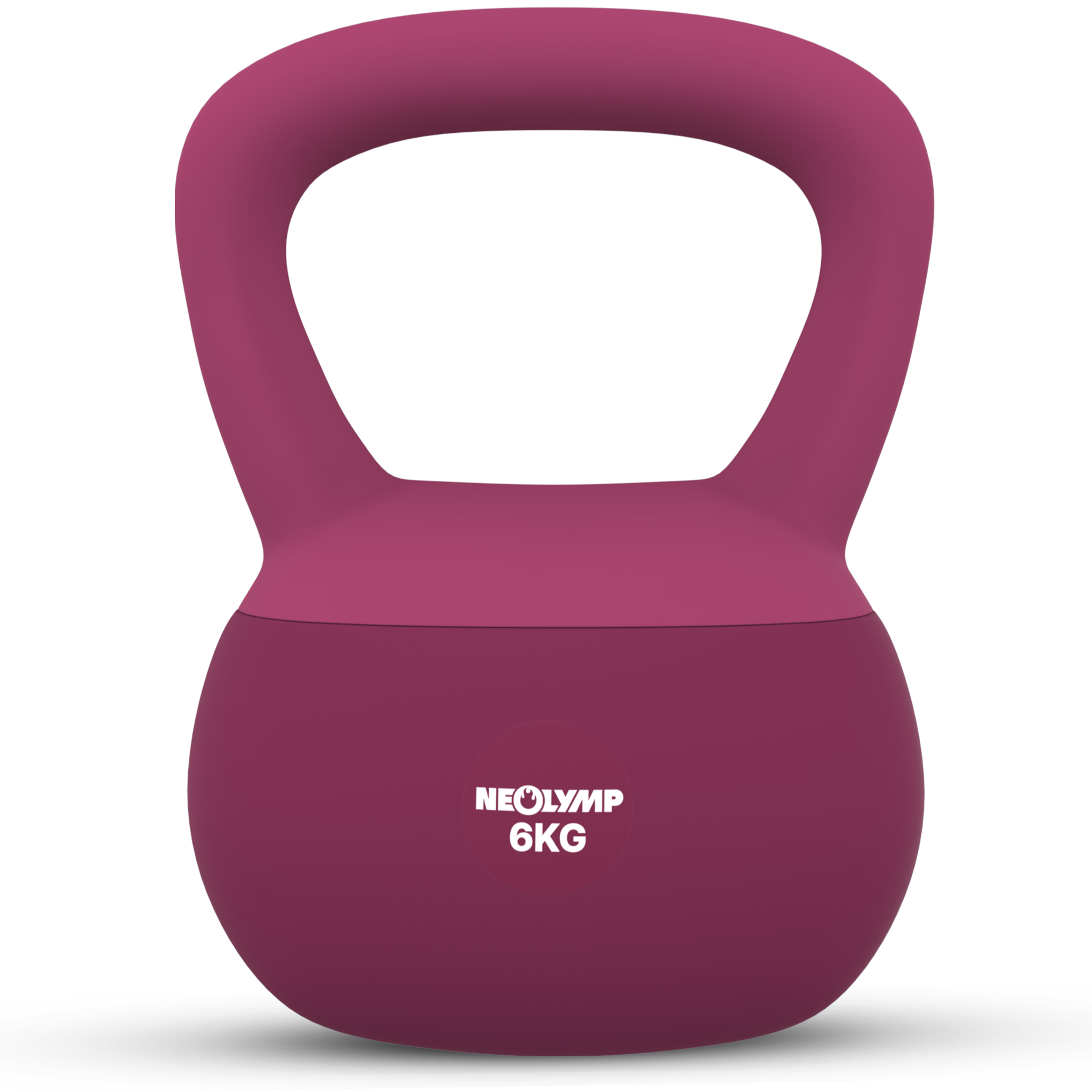 Eine einzelne, magentafarbene Kettlebell mit einem Gewicht von 6 kg.