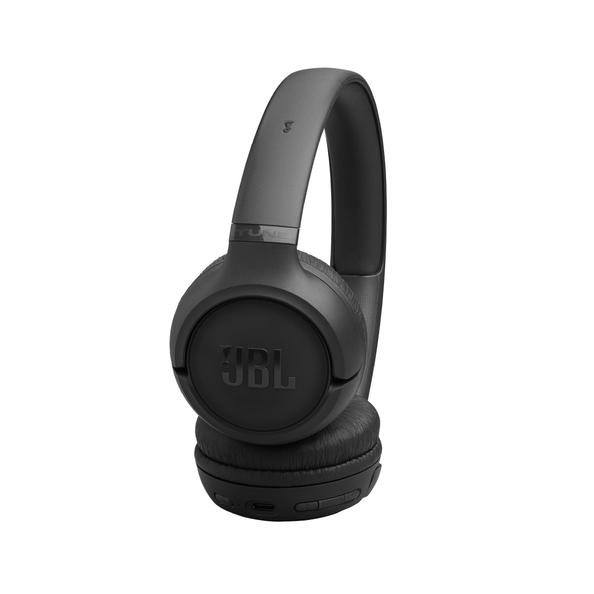 Cuffie JBL nere con auricolari e archetto regolabile.