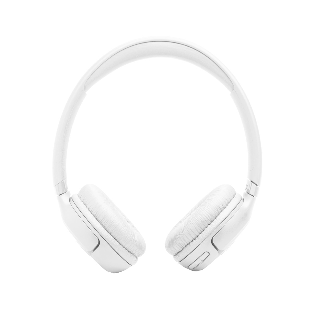 Cuffie bianche con padiglioni e archetto imbottiti, isolate su bianco.