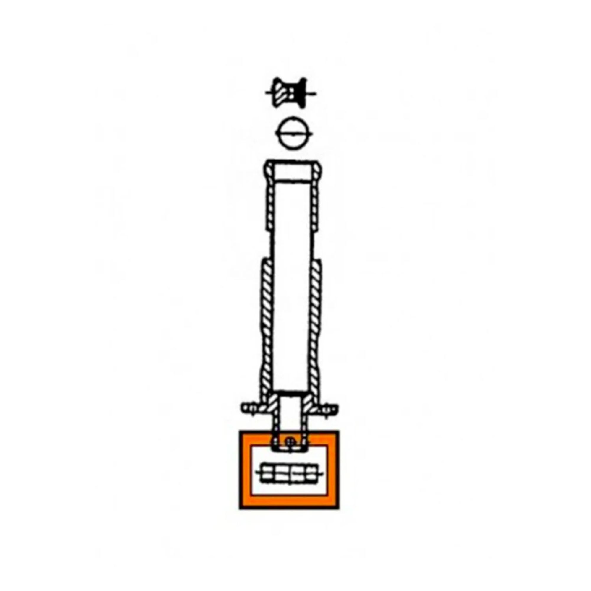 Technical drawing of a pipe with an orange-bordered box below it.