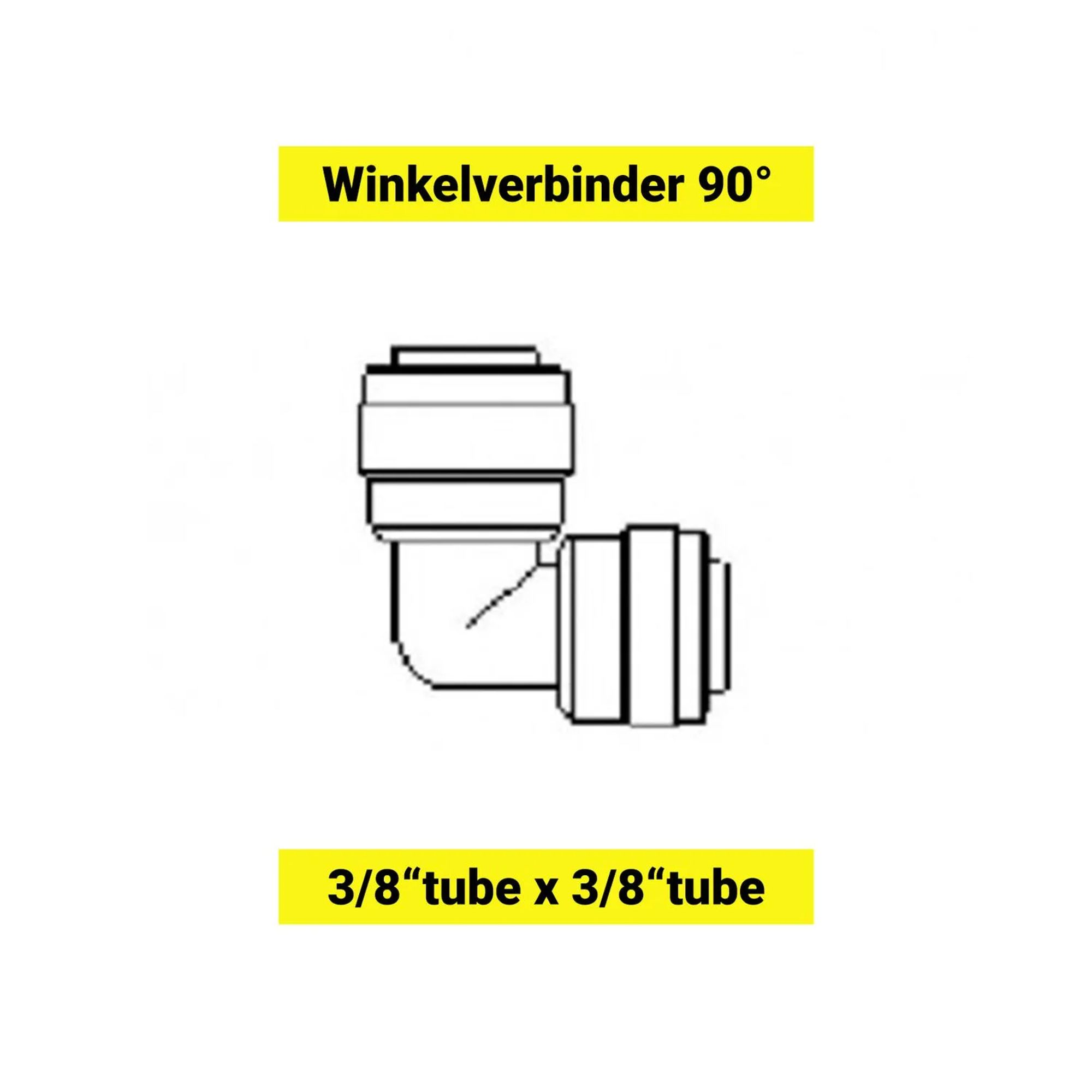 Een 90 graden bochtconnector voor 3/8" buis.