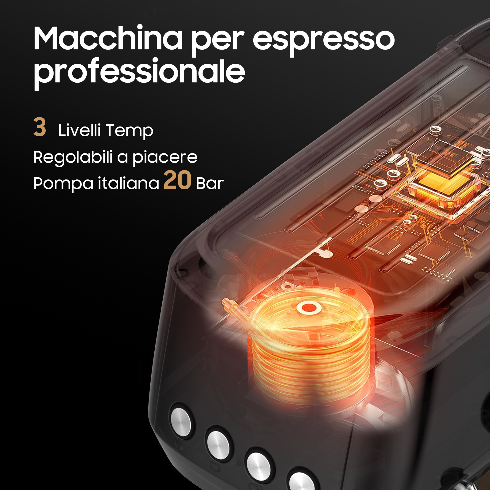 Macchina per espresso professionale con spirale interna e circuito.