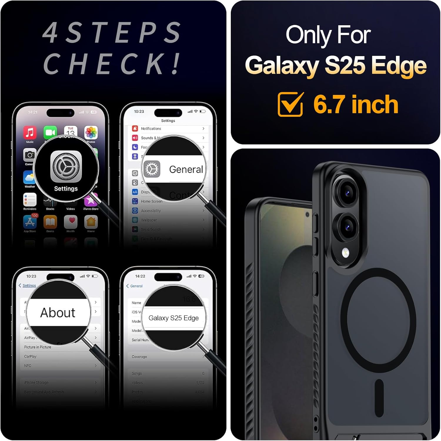 Anleitung mit 4 Schritten, Galaxy S25 Edge, 6,7 Zoll und Handyhülle.