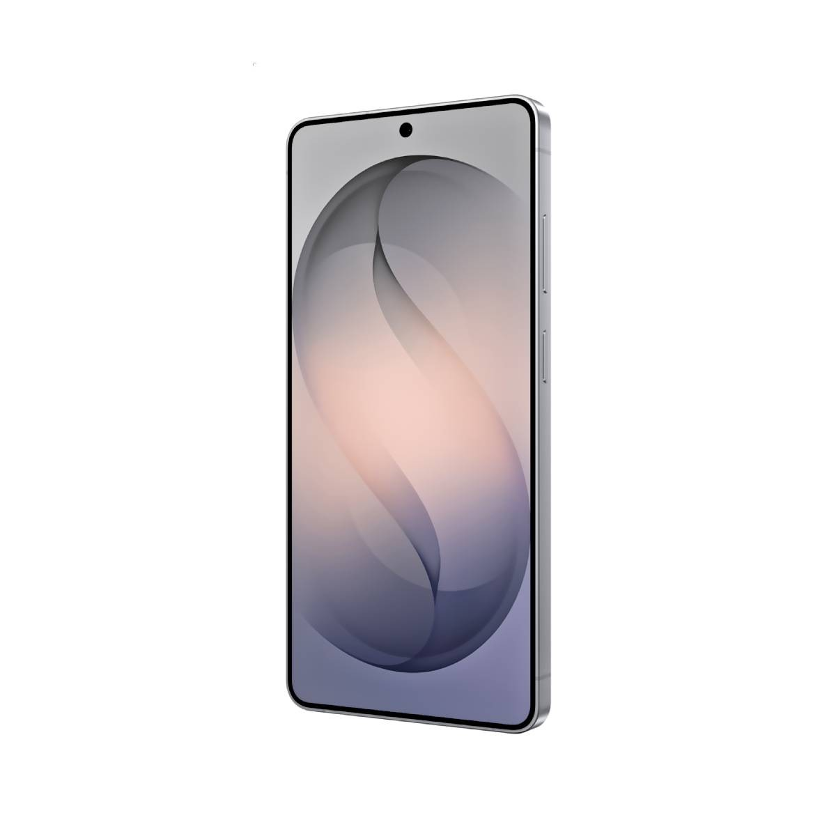 Uno smartphone argentato con uno sfondo astratto sullo schermo.