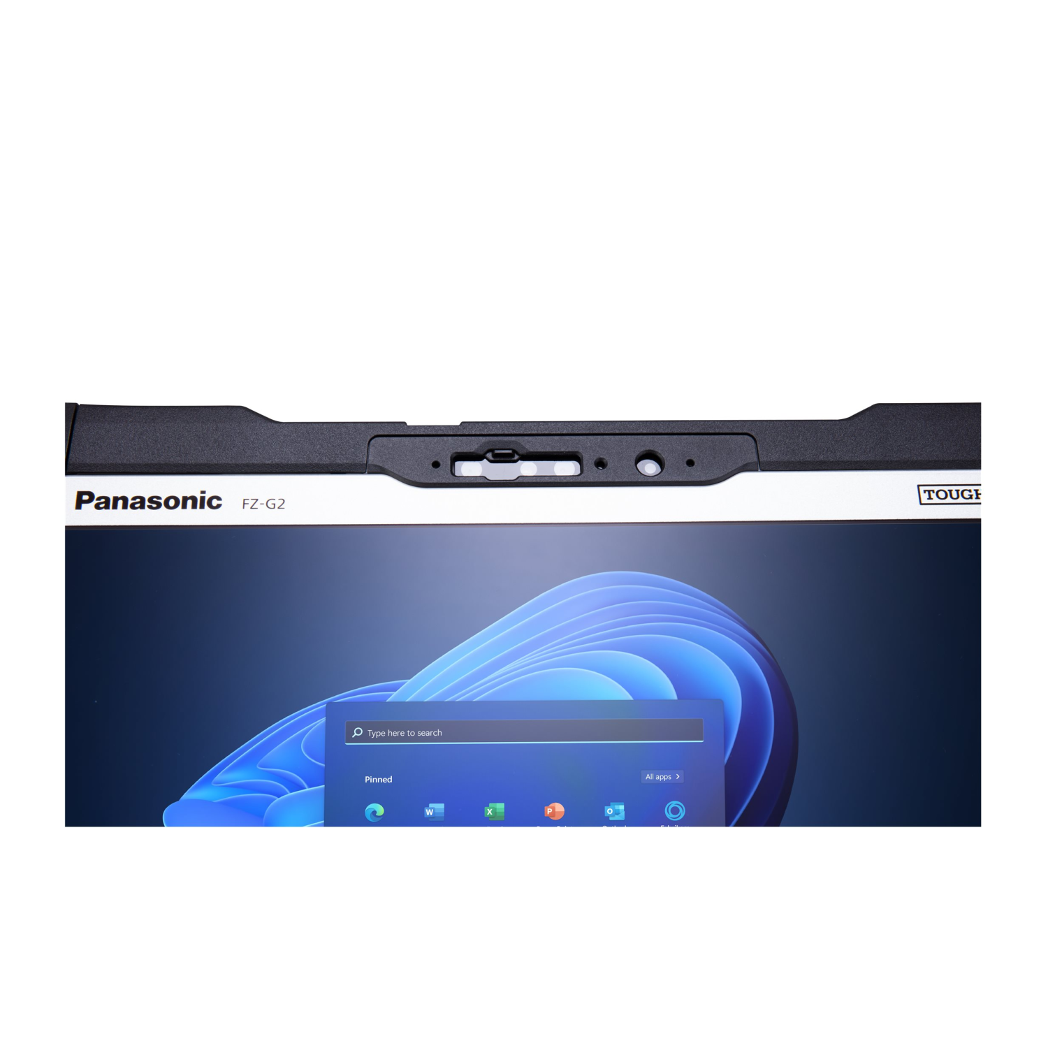 Laptop Panasonic FZ-G2 che mostra il menu Start e la barra di ricerca di Windows 11.