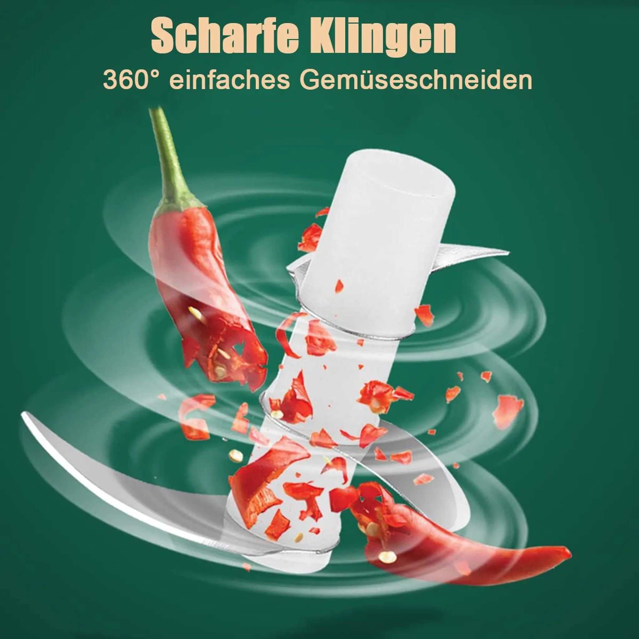 Ein scharfer Chili wird von einer Küchenmaschine gehackt.